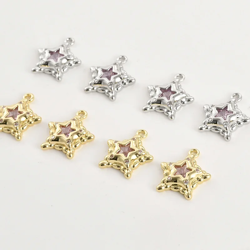14k Gold Color Retention Fresh Powder Zirconium Star Pendant DIY Handmade Beaded Bracelet Necklace Earrings Accessories