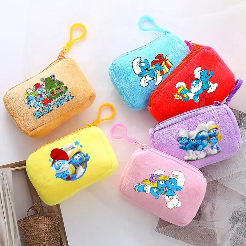 T-Smurfes Series Mini Wallet Cartoon Blue Elves Coin Purse cute Square Storage Bag Soft Kawaii Key Earphone Pouch Birthday Gifts