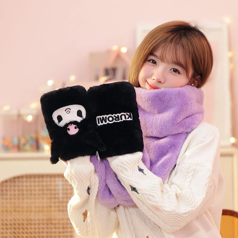 

Kawaii милый мультяшный плюшевый 3D карманный шарф, шляпа, мультяшный аниме, интегрированный шарф-перчатка, теплый и морозостойкий, милый подарок для девочек