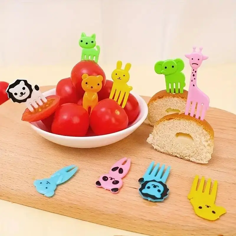 10Pcs Set Kids Food Pick Cartoon Animal Fruit Fork for Toddler Lunch Reusable Bento Box Toothpick Decoration for Kids Auto Parts