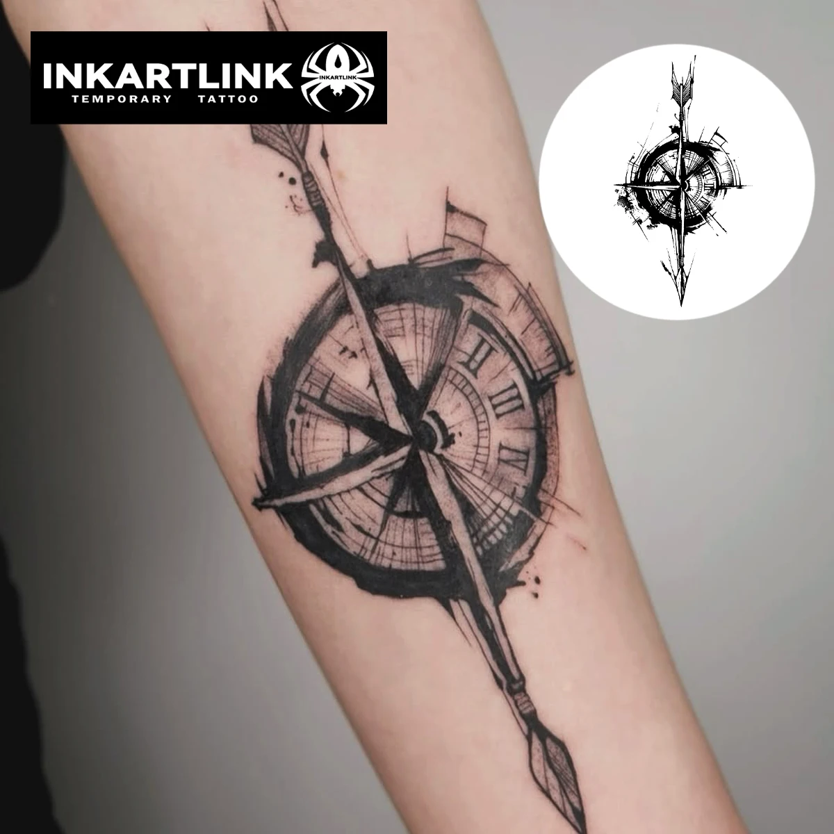 Compass temporary tattoo sticker, waterproof magic tattoo, lasts to 15 days fake tattoo, semi permanent tattoo