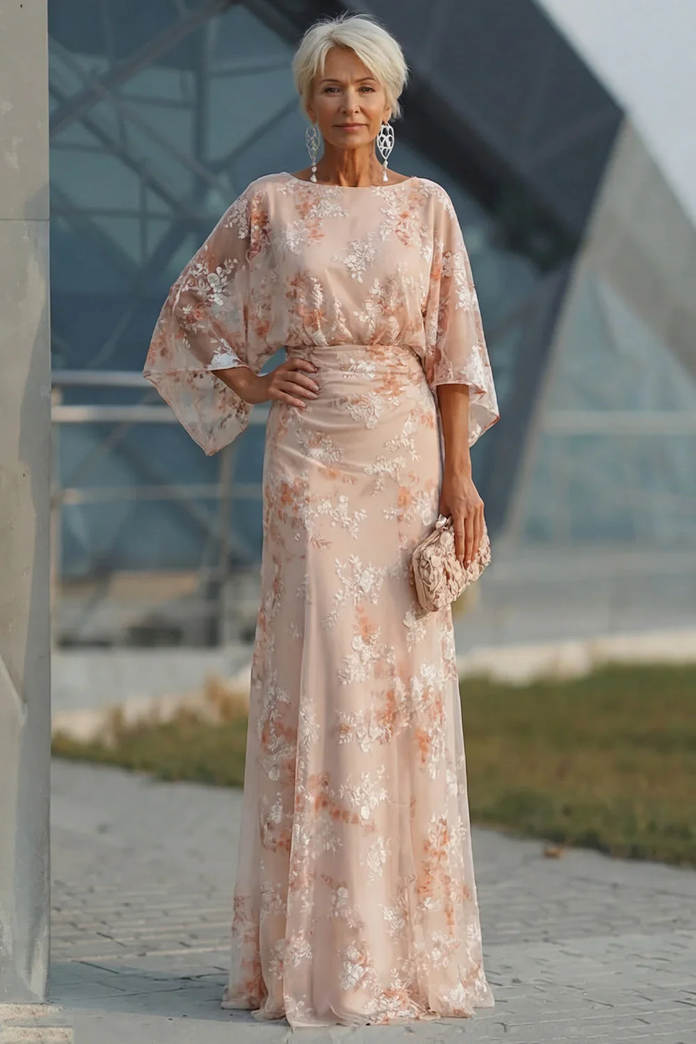 Customized O-neck Full Sleeves Floor Length Flowers Backless Vestidos Elegantes Para Mujer Para Una Boda Robe De Soirée Femme