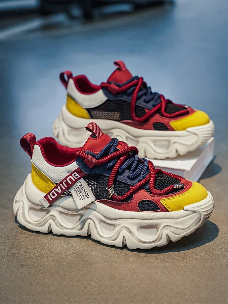 Men's Casual Sport Shoes Anti-Slip Wear-Resistant Thick Bottom Heightening Soft Bottom Fashionable Dad Shoes Autumn 2026 New ...