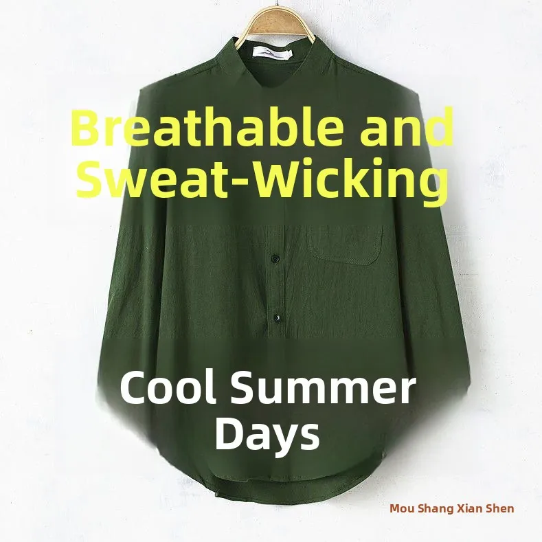 Stylish Thin Cotton Linen Men's Shirt Trendy Half Sleeve round Neck Casual Fashionable Summer Top for Men