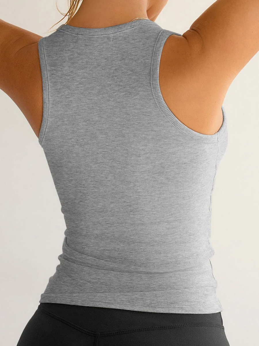 Damen-Sport-Tanktops, Sommer, schmale Passform, einfarbig, Kerbe, V-Ausschnitt, ärmellos, gerippt, Basic-Shirt, lässige Sommerweste für Streetwear