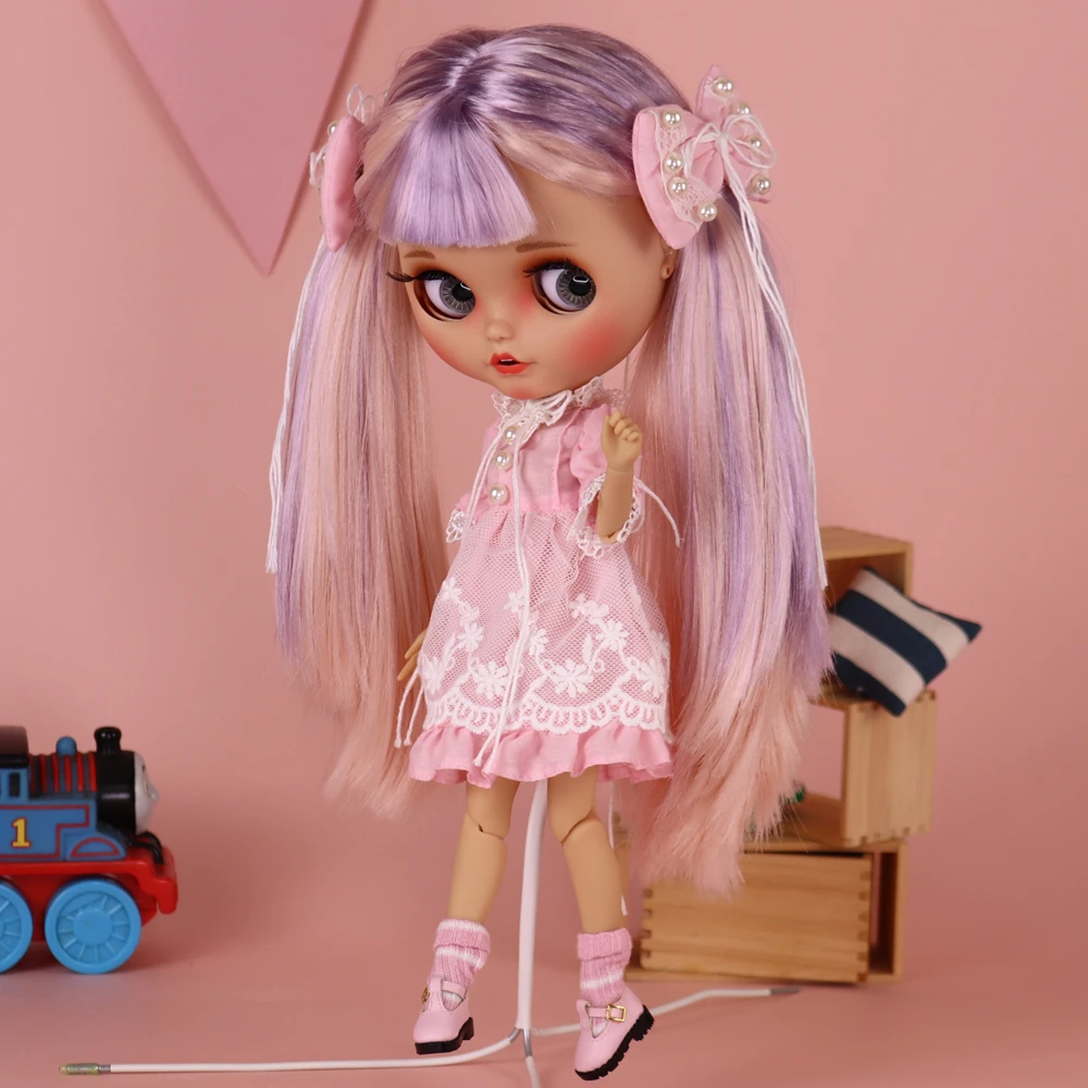 ICY DBS Blyth Doll Purple Plus Pink Hair Tan Skin Pouting Mouth 1/6 BJD OB24 ANIME GIRL