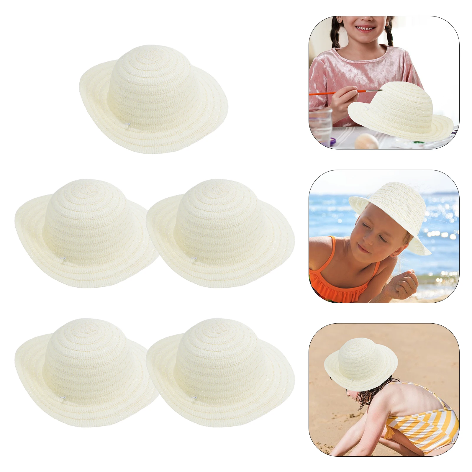 

5pcs Mini Straw Hat for Drawing DIY Craft Decor Home Weaving Accessory House Photo Props Woven Practical Decoration Art