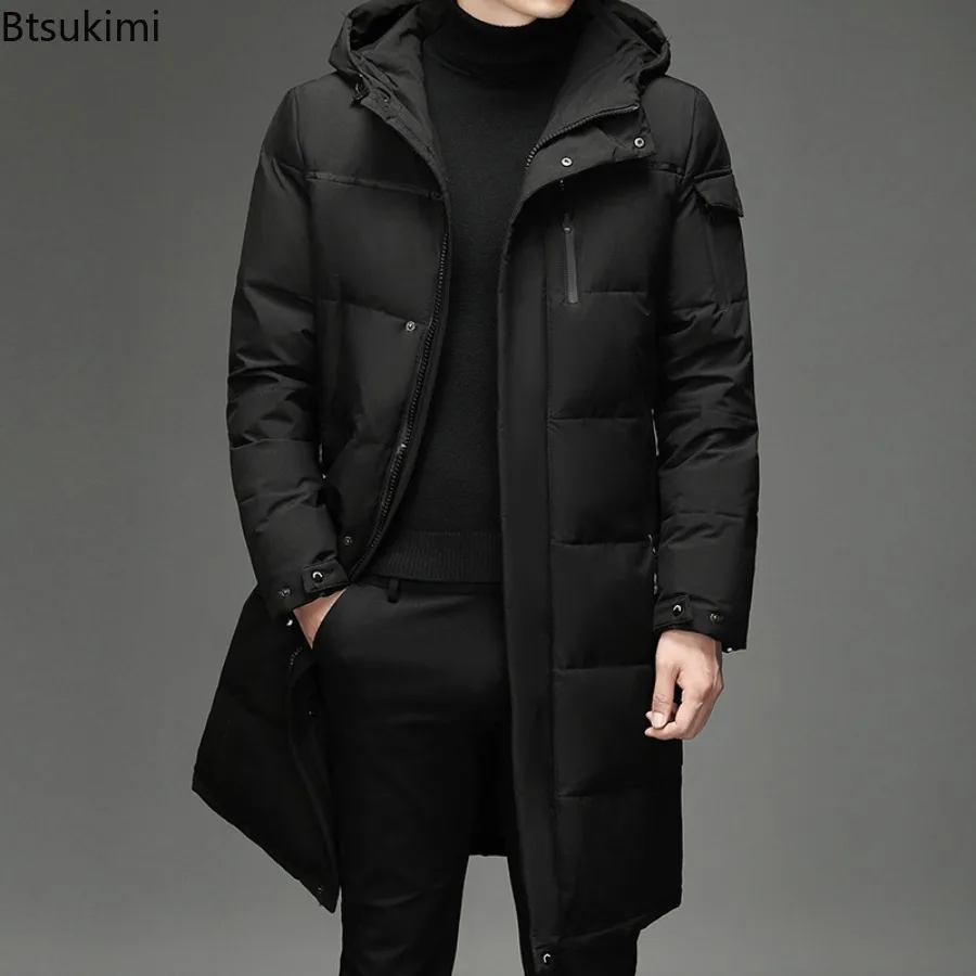 

New Men's Long Down Jackets Fashion Thicken Male Warm Hooded Coats High Quality Casual White Duck Down Coats Winter Men Clothing
