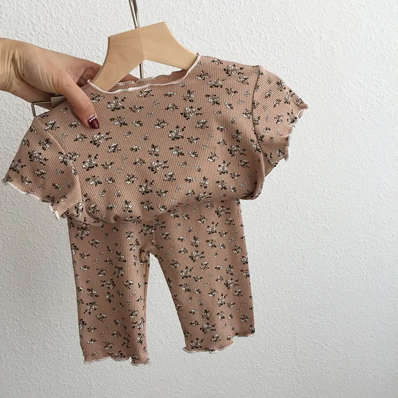 Summer New Style Girls' Short-Sleeved Floral Suit, Baby Summer Two-Piece Set, Stylish Korean Style Pajamas, Home Clothes - view 4