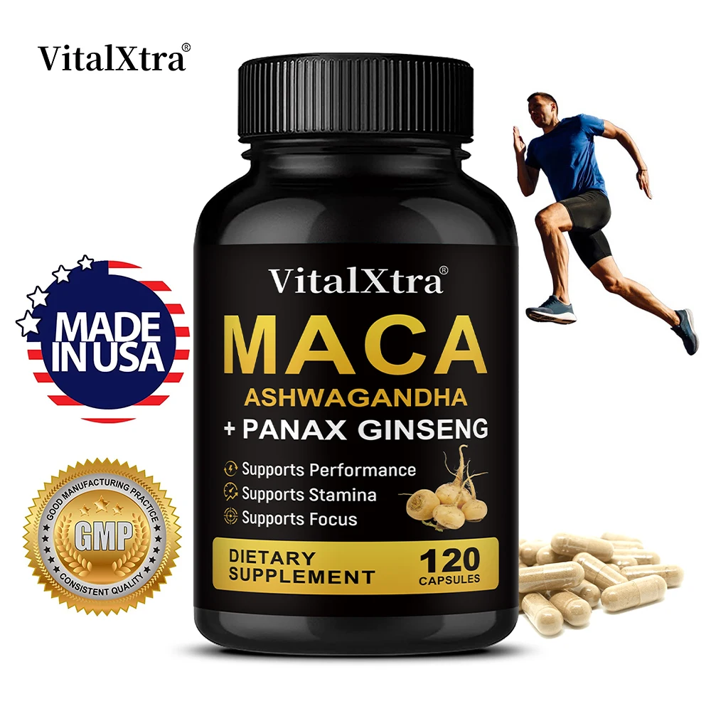 

Maca Root Capsules with Korean Ginseng & Ashwagandha, Energy Endurance Focus Support, Stress Relief Supplement for Men & Women