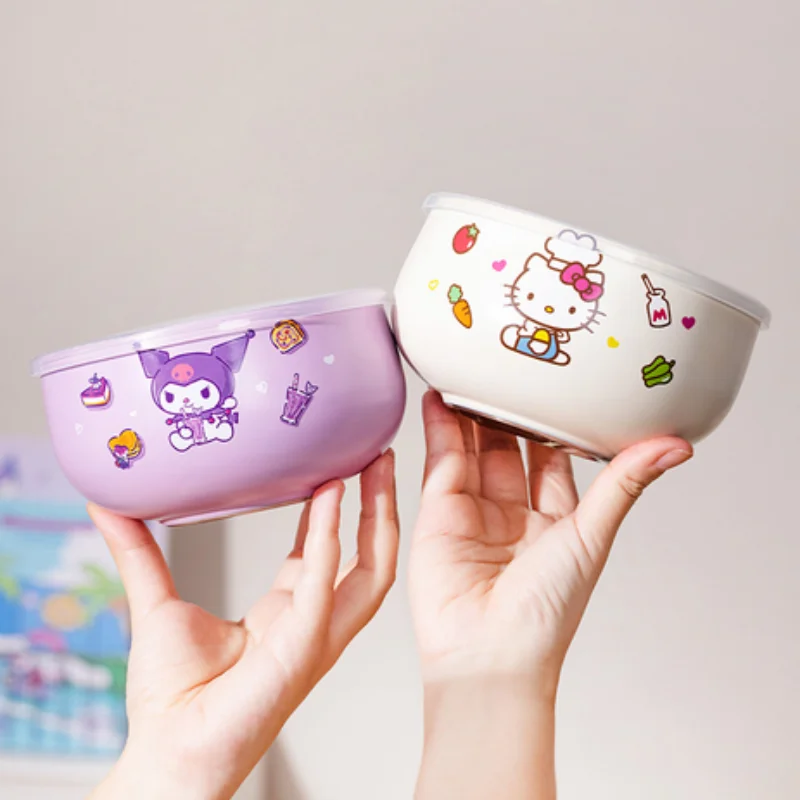 For Sanrio Hello Kitty Children Rice Bowl Food Grade Anti Fall Cute Bowls Stainless Steel Double-wall Heat Insulation Tableware view 5
