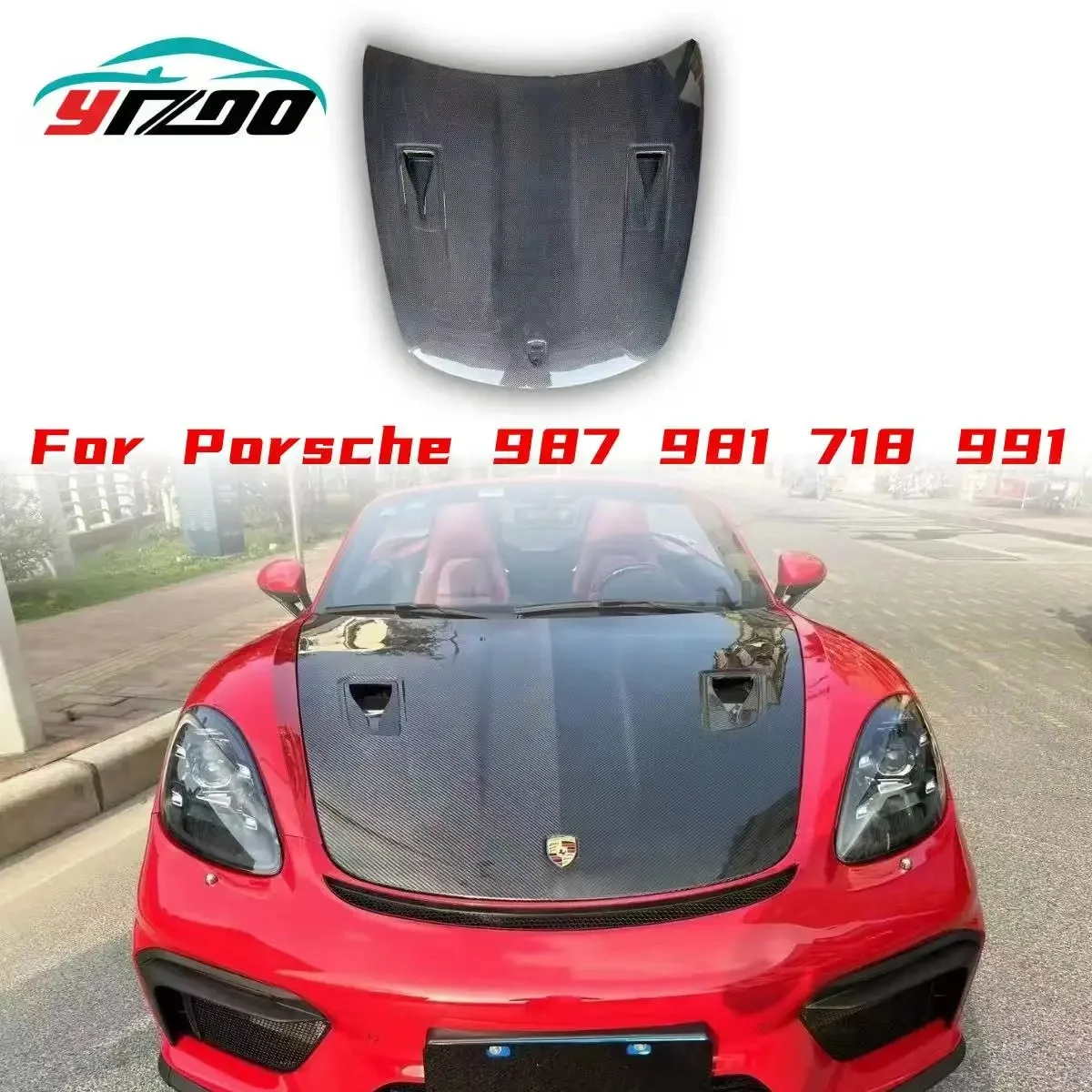For Porsche 718 981 Cayman Real Dry Carbon Fiber Front Engine Hood Bonnet Hood Vent Car Accessories Trim
