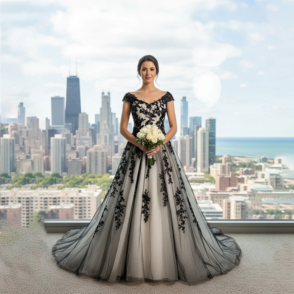 

Halloween Wedding Dresses V-Neck Sleeveless Mermaid Bride Dress Appliques Tulle Gothic Bridal Gown Customized vestidos de novia