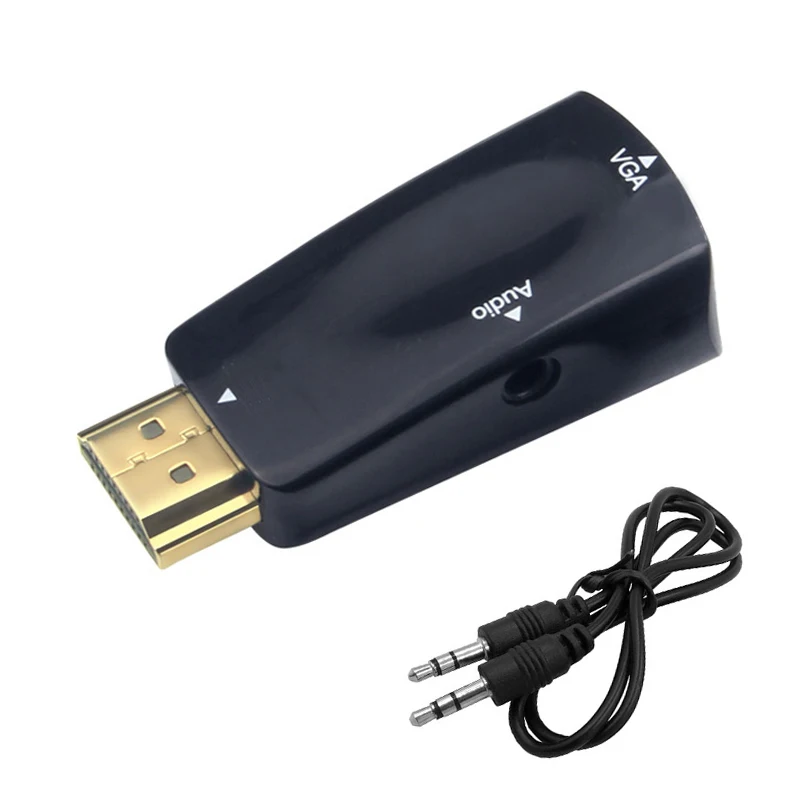 Male To Famale Converter Adapter HDMI-compatible to VGA Cable Converter 3.5mm Jack Audio HD 1080P For PC Tablet Laptop