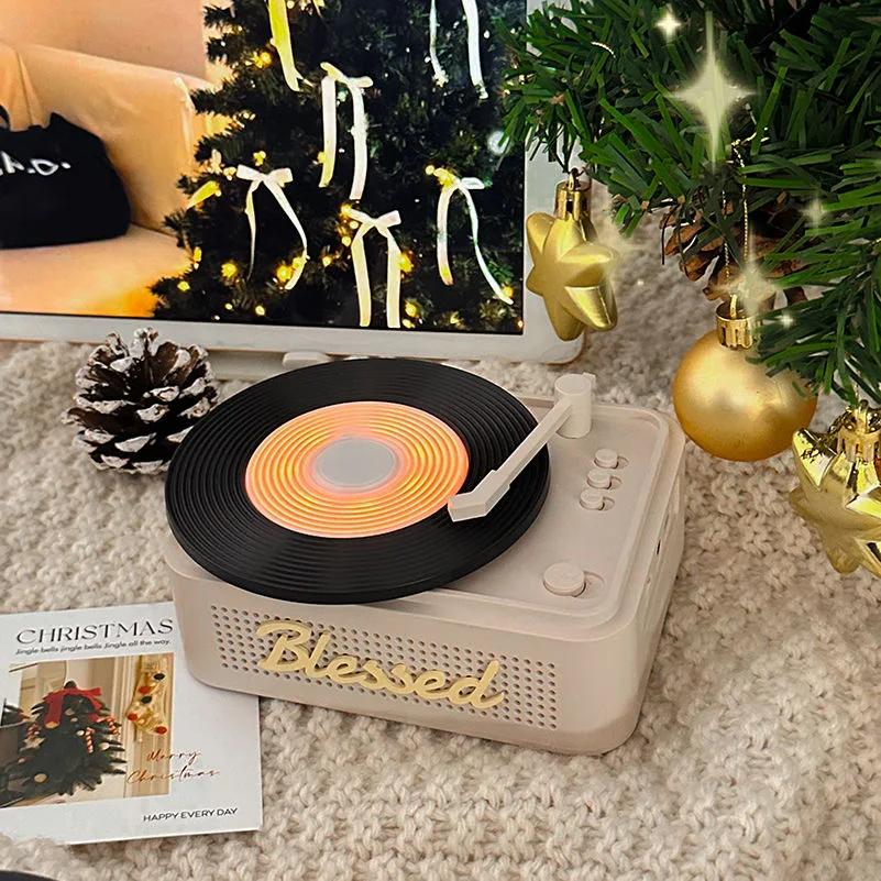 

HiFi Portable Bluetooth Speaker Retro Simulation Vinyl Record Atmosphere Lamp Outdoor Wireless Card Mini Music Box Birthday Gift