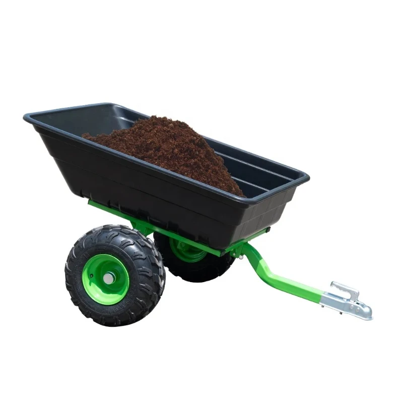 The ATV was towed to the back of the small dump truck farm trailer utility garden trailer farm tractor