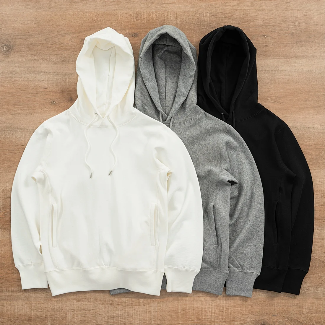 Heavyweight Pure Cotton Hooded Sweatirt with Side kets Knitted Loop Fabric Youth Faion Autumn Winter Casual Long Sve