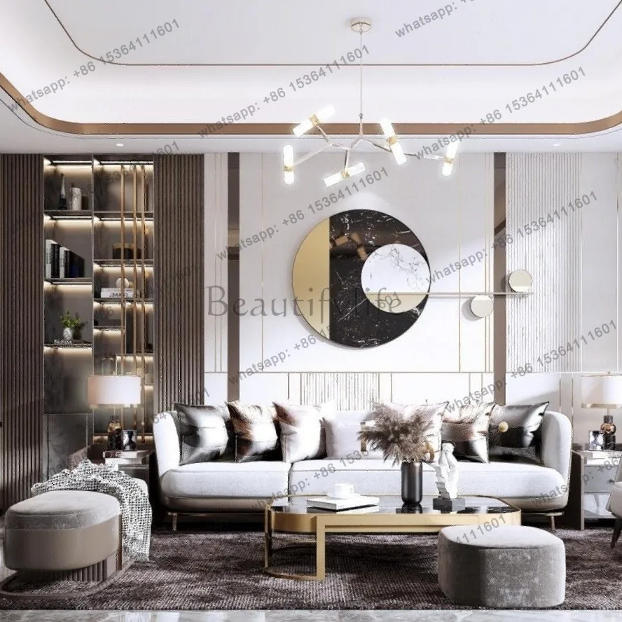 Modern light luxury round abstract orange metal wall decoration wall decoration pendant