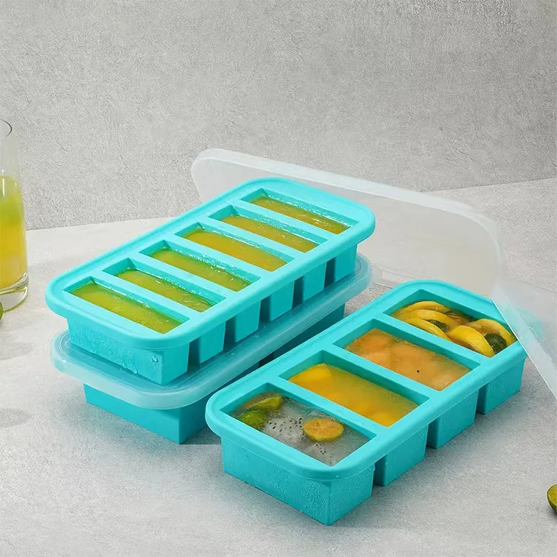 3pcs Silicone Ice Cube Mold Box 2/4/6 Lattice Ice Making Storage Box Covered Storage/food Box Storage Portable Ice Cubes
