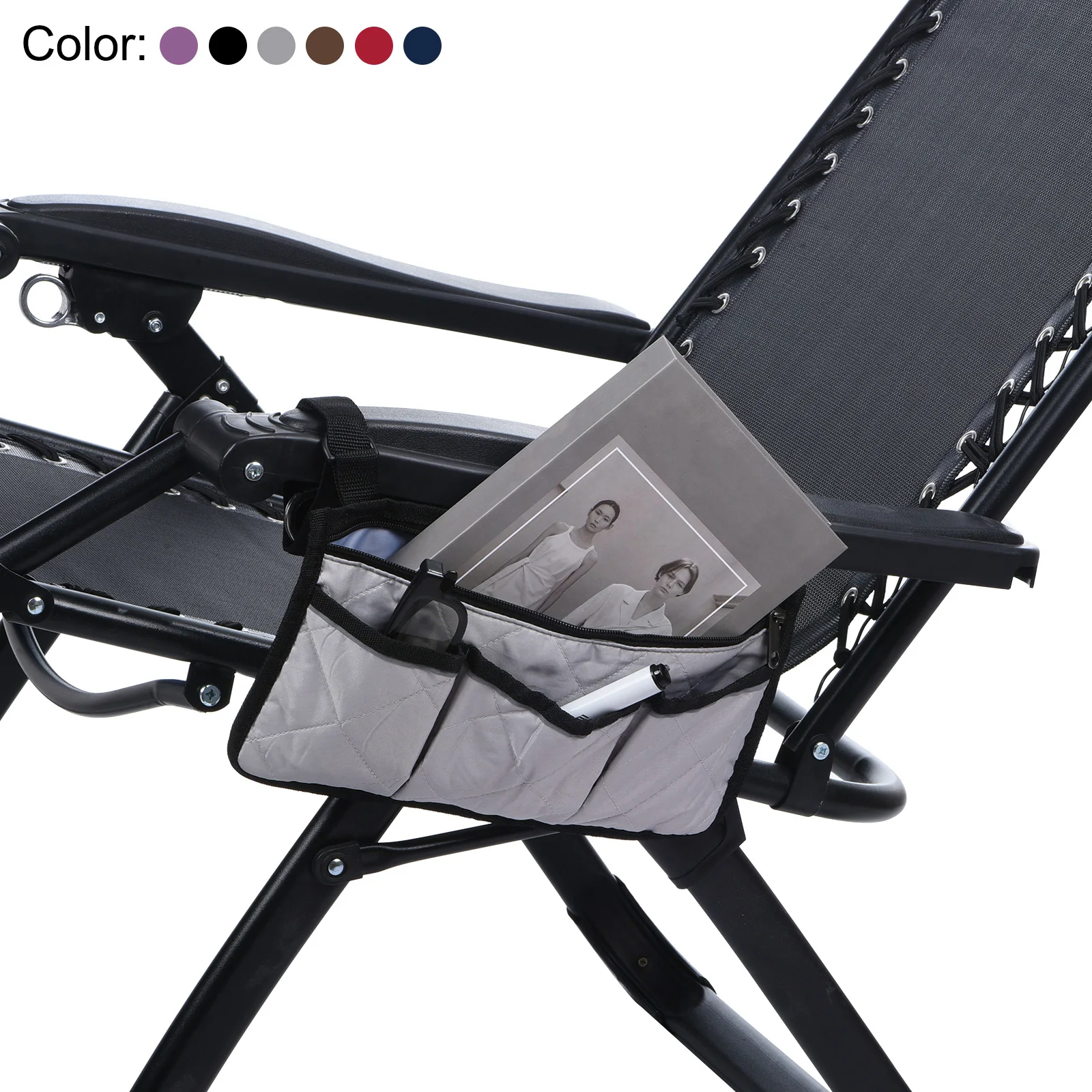 حقيبة مسند ذراع لكرسي الشاطئ مع 4 جيوب مقاومة للماء لكرسي الشاطئ وحقيبة تخزين معلقة ومسند للذراع وحقيبة للوجبات الخفيفة للتخييم