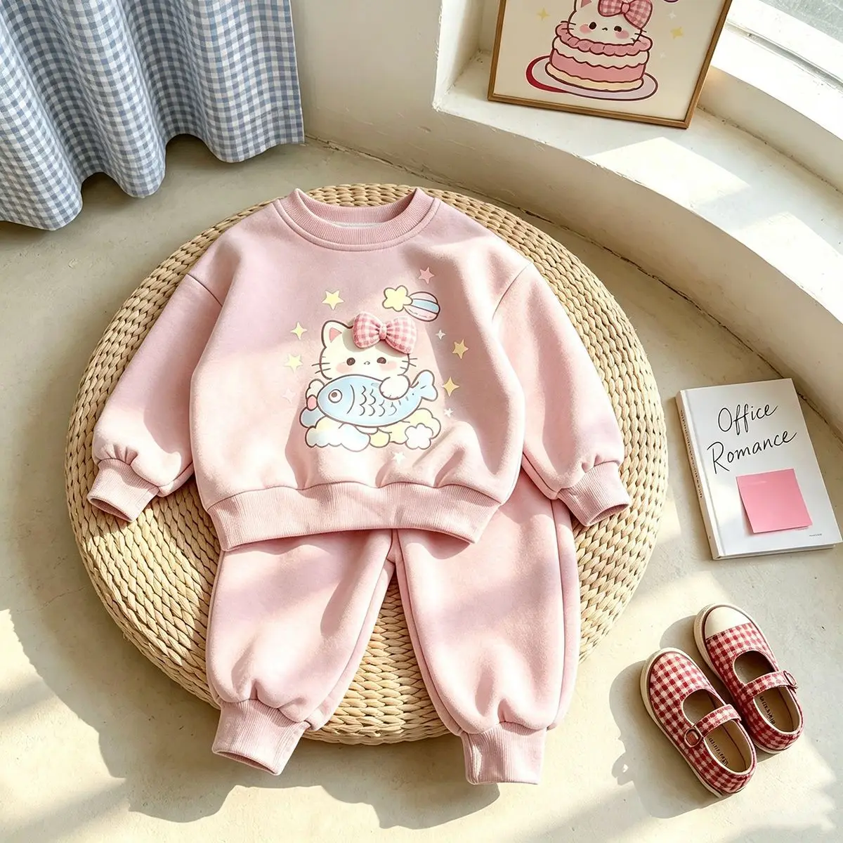 Mädchen-Cartoon-Katzen-Sweatshirt & Weitbein-Hosen-Set – Süßes koreanisches 2-teiliges Outfit für Kinder, lässige lockere Frühlings- und Herbstkleidung – Detail 13
