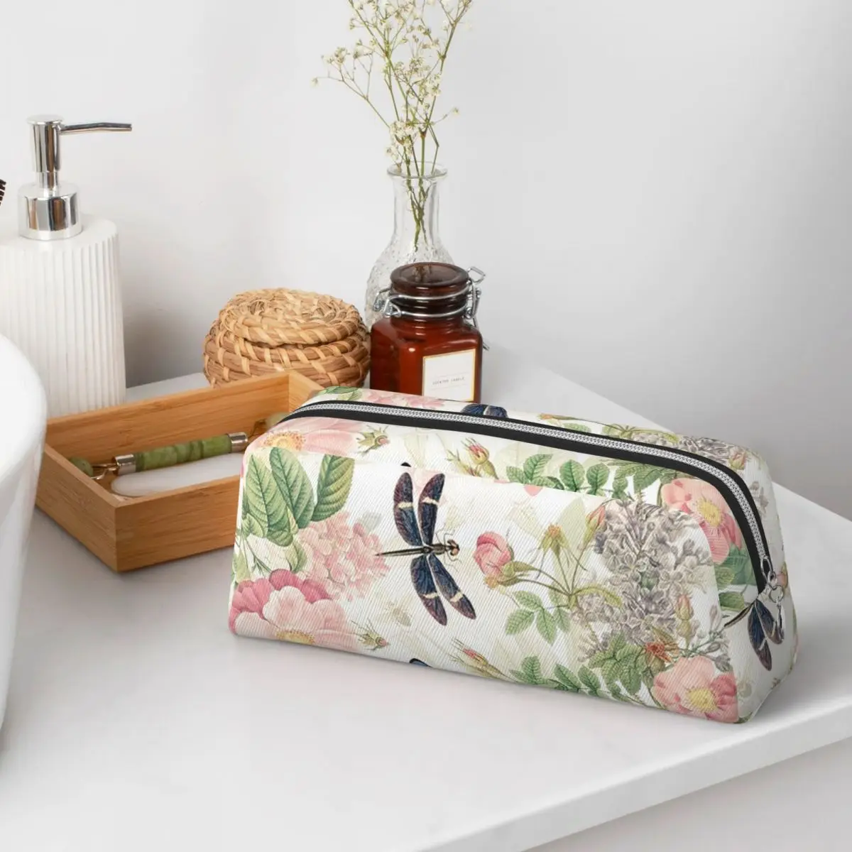 UtART Vintage Roses Spring Flower And Early Insects Botanical Pencil Cases for Students School Pen Box Pencil Bag Pencil Pouch