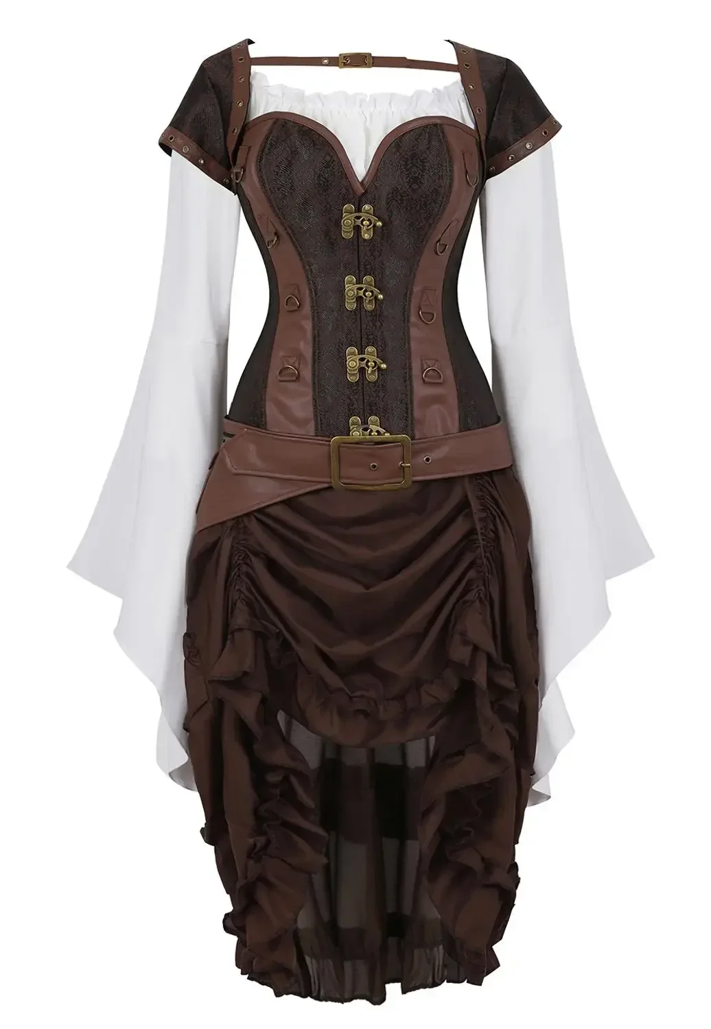 

Pirate Corset Dress Renaissance Style Bustier Skirt and Blouse Buckle Waistcoat Vintage Corsage Sexy Evening Party Costume