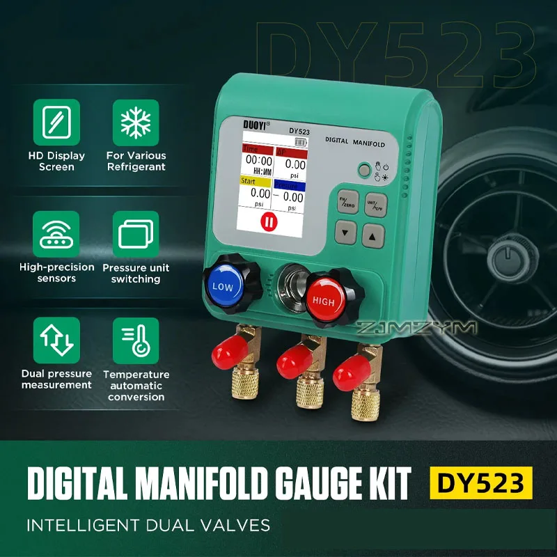 Digital HVAC Manifold Gauge Refrigerant Vacuum Pressure Tester for AC Refrigeration 92 Refrigerants Database Pressure Leak Test