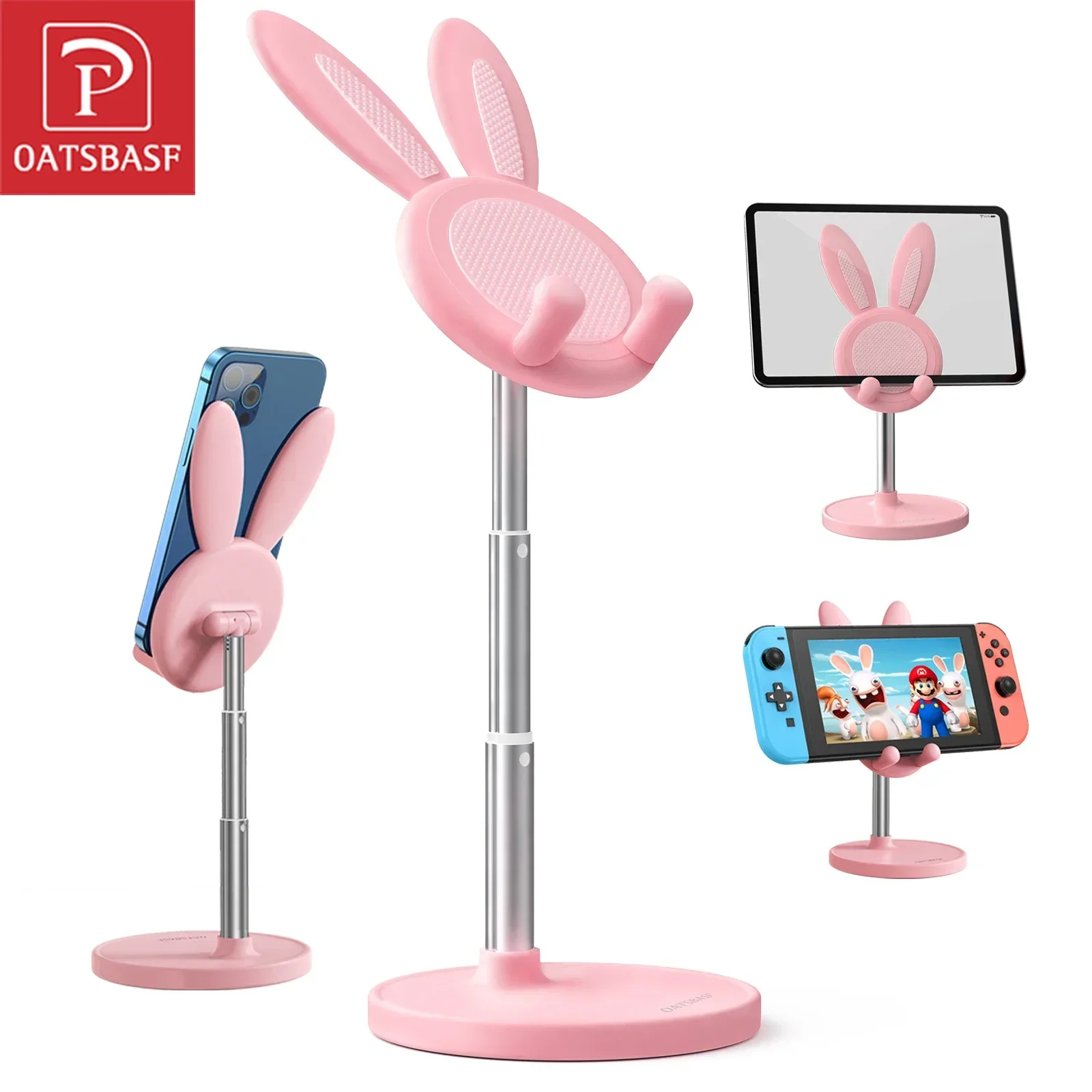 

Oatsbasf Cute Bunny Phone Stand Holder for Desk Mobile Phone Tablet Holder for iPhone iPad Xiaomi Huawei Desktop Cell Support