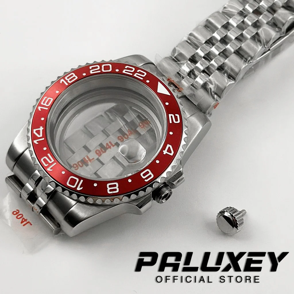 NH35 40mm 다이버 방수 레드 GMT 베젤 NH34 NH35 NH36 NH38 ETA2824 무브먼트 사파이어 시계 케이스 글라이드 잠금 걸쇠