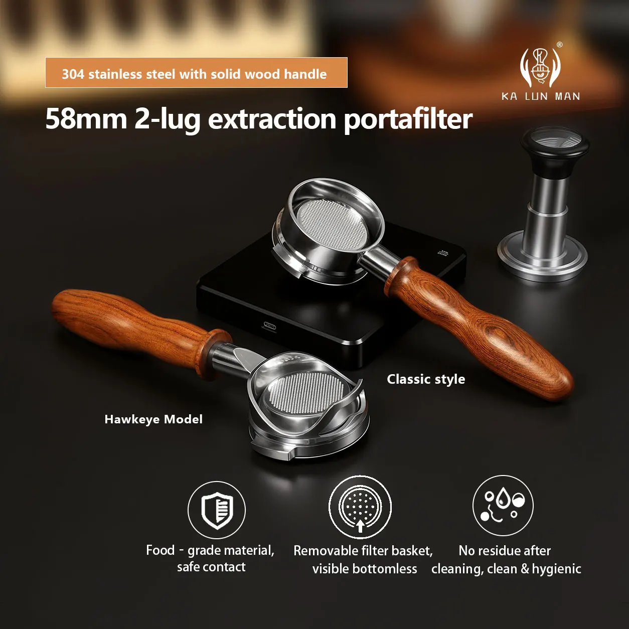 1Pc Espresso Bottomless Portafilter/304 Stainless Steel/2-Lug/58mm/Coffee Tool/Detachable/Compatible Models: La Marzocco