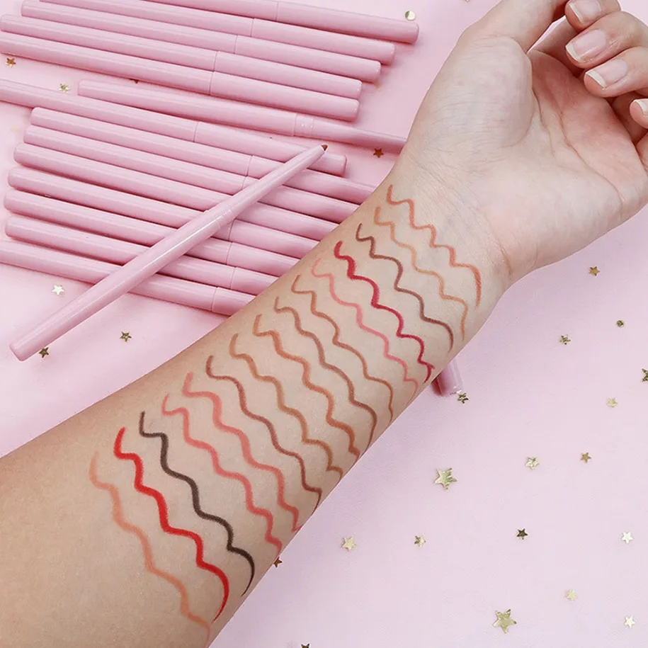 Marca própria vegana 15 cores lápis delineador labial à prova d'água torcido batom atacado maquiagem beleza logotipo personalizado lipliner