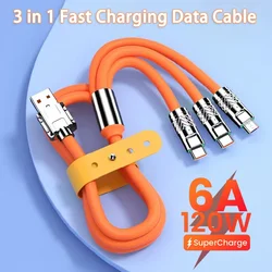 120W 6A 3 in 1 Fast Charging Type C Cable Micro USB for iPhone Charging Cable Samsung Huawei Xiaomi Phone Charger USB Cable