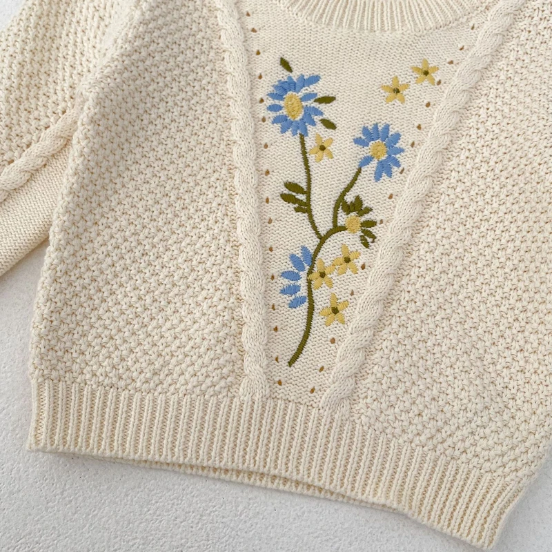 Autumn New 0-3 Year Old Baby Clothing Baby Girls Long Sleeve Top Flower Embroidered Versatile Knitted Hoodie