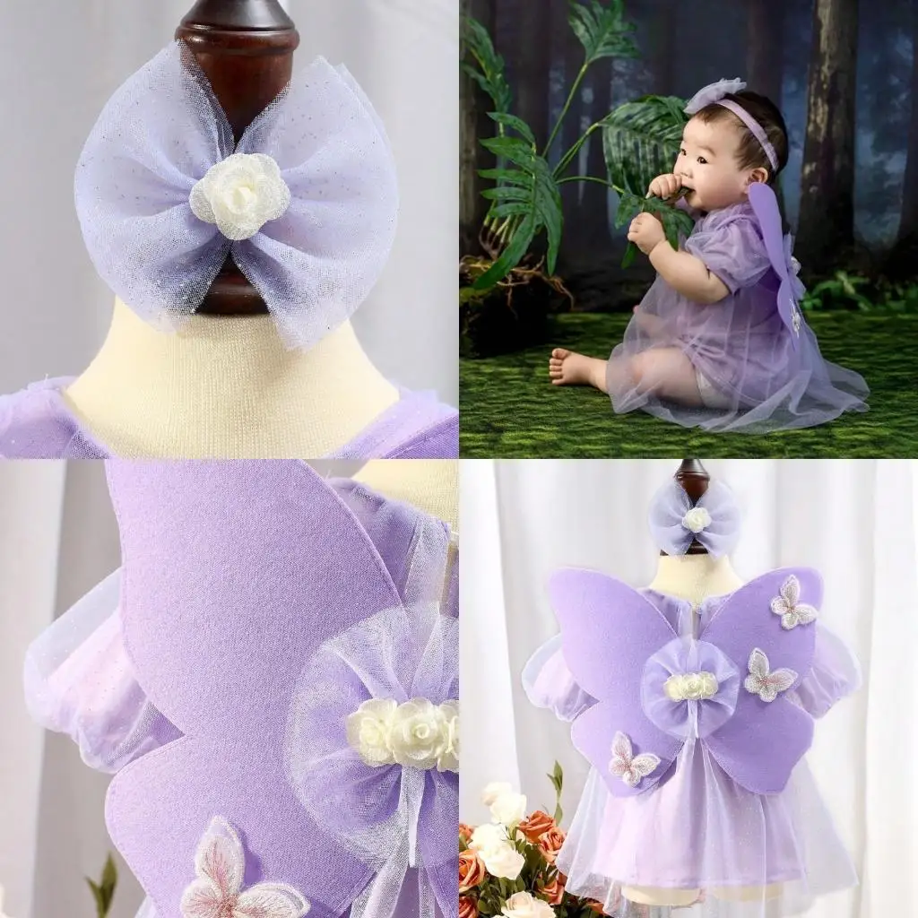 

U13F Девко девочки фотосессии аксессуары для крыла с бабочкой мягкое и удобное фото платье с коротким рукавом с волосами