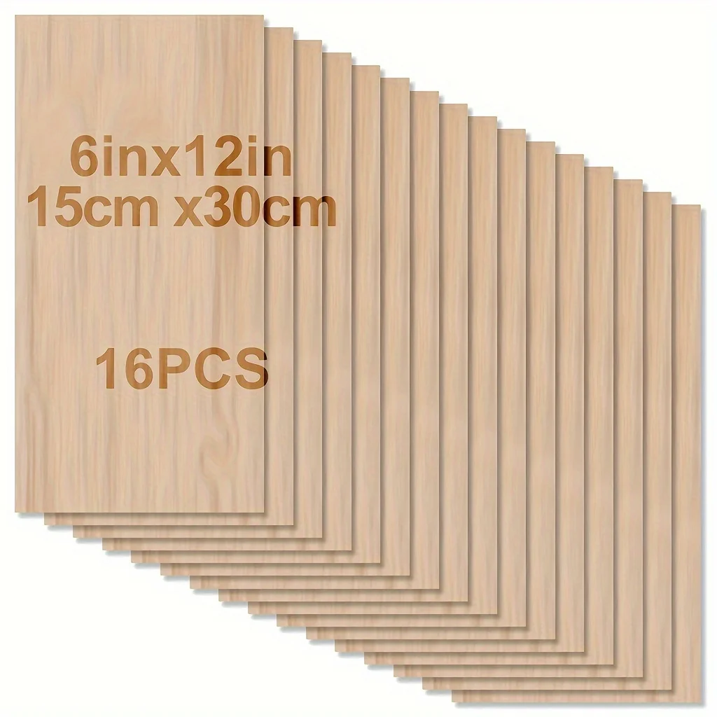 4/8/16/32/48 Wood Crafts - 12 X 6 X 1/12 Inch - 2mm Thick Wood, Smooth Surface, Square Wood, Laser Cut