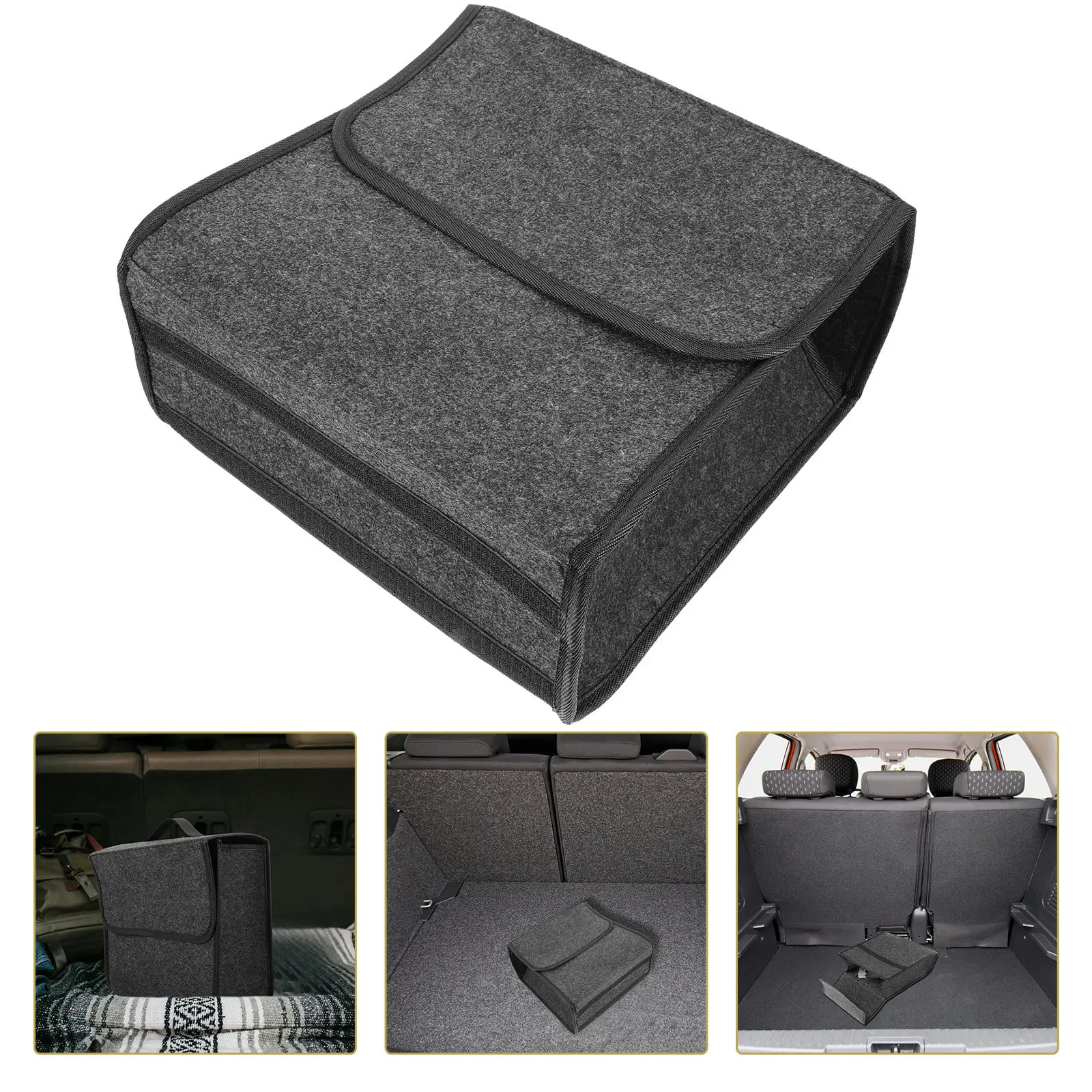 Folding Car Trunk Organizer Bin Premium Felt Fabric Compact Portable Trunk Storage Solution for Cars Trucks Clutter Free