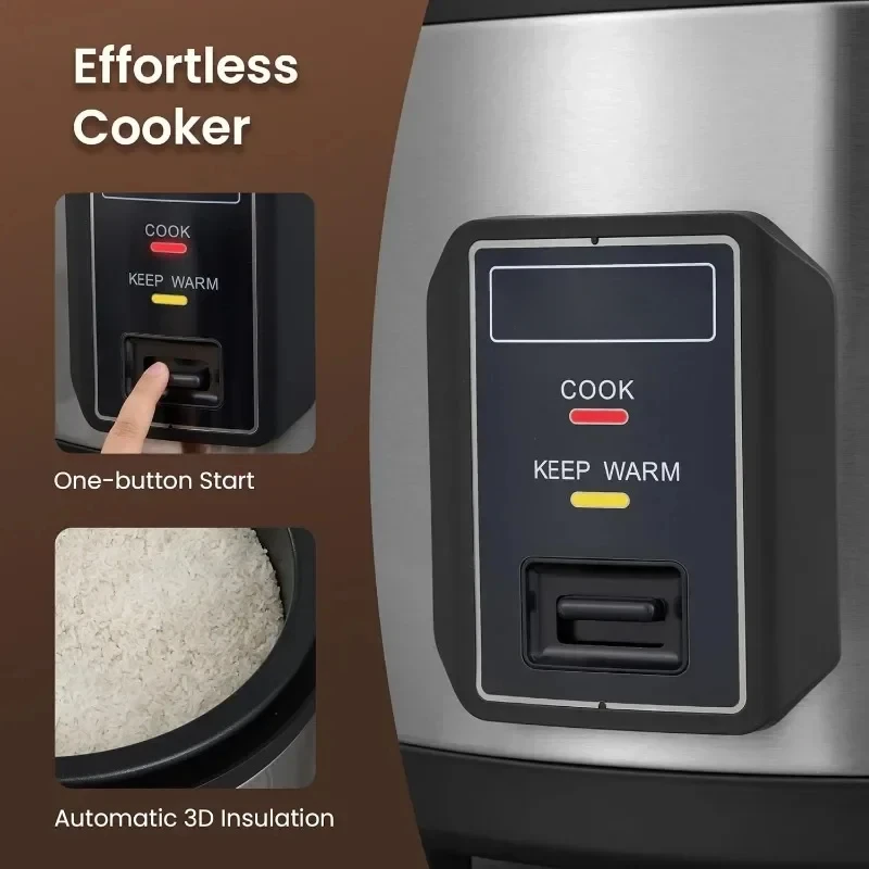 Cuociriso commerciale e scaldavivande con coperchio incernierato, pentola interna antiaderente, esterno in acciaio inossidabile