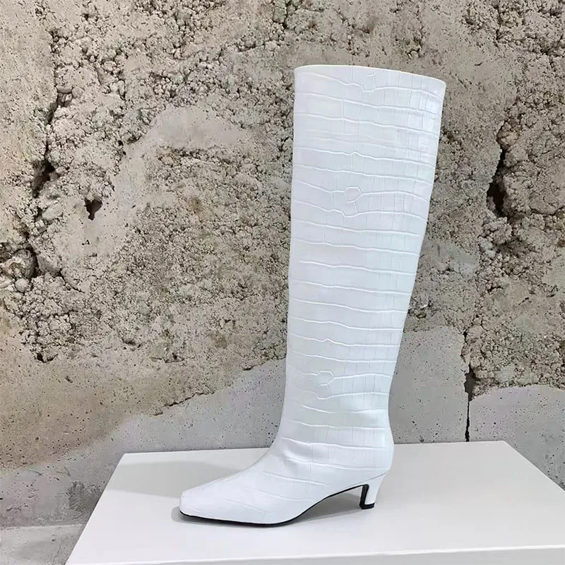 

Высококачественные высокие сапоги для женщин, обувь на низком каблуке в стиле ретро с квадратным носком, женские современные женские ботильоны из натуральной кожи