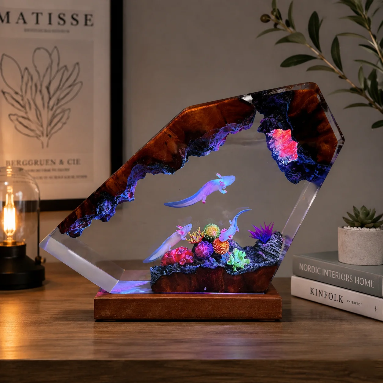 Sweet Lake Fairy Polyresin Luminary Timber Base RGB Shift Fixture Resting Space Styling Maiden Heirloom Craft Room decor