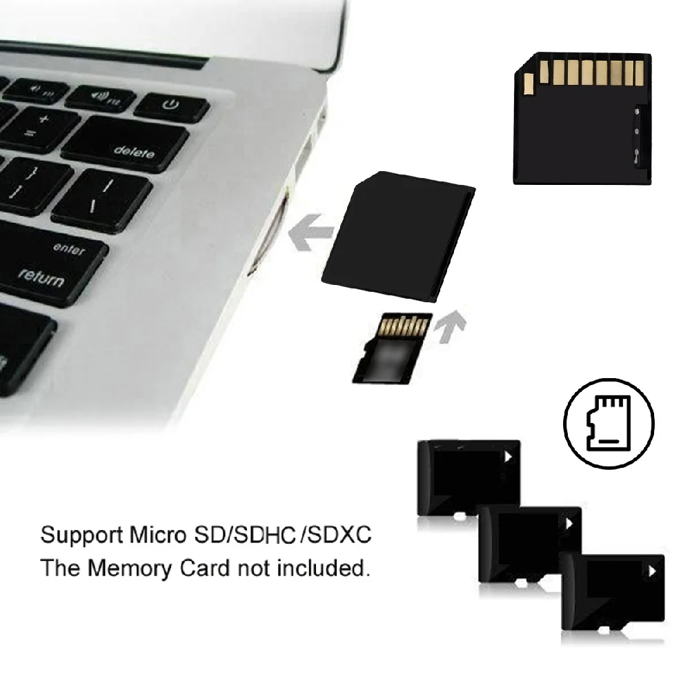 Black Micro SD TF T-Flash Memory Card to SD Card Socket Adapter Low Profile Short Body for Extra Storage Mac Laptop