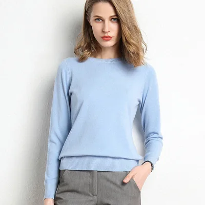 Autumn  Winter Long-Sleeved Knit Bottoming Shirt Large Size Women Slim O-Neck Solid Pullover Cashmere  Blending Sweater