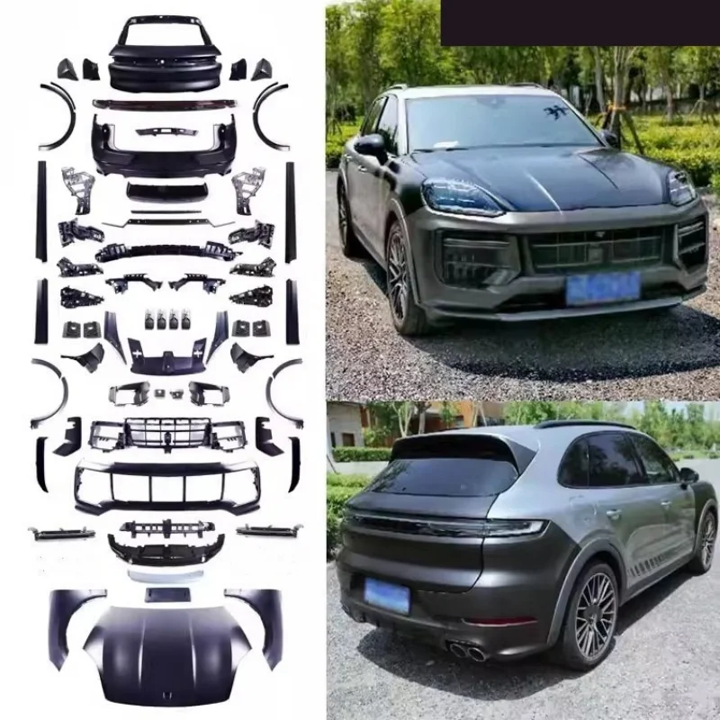 Karosserie-Kit für Porsche Cayenne 2011-2023 Upgrade 2024 Vordere Hintere Stoßstange Heckklappe Motorhaube Augenbrauen-Verkleidung Umrandung