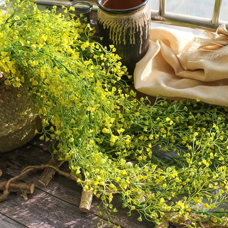 75cm Decor Wall Hanging Leaves Plastic Golden Artificial Vine Fake Plants Rattan Room Bell Willow Branch For Home Garden