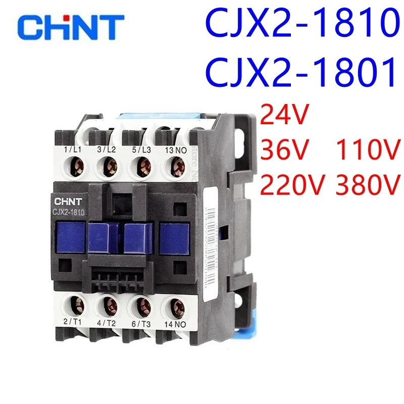 CJX2-1810 LC1 AC Contactor 18A 3 Phase 3-Pole NO Coil Voltage 380V 220V 110V 36V 24V Din Rail Mounted 3P+1NO Normal Open