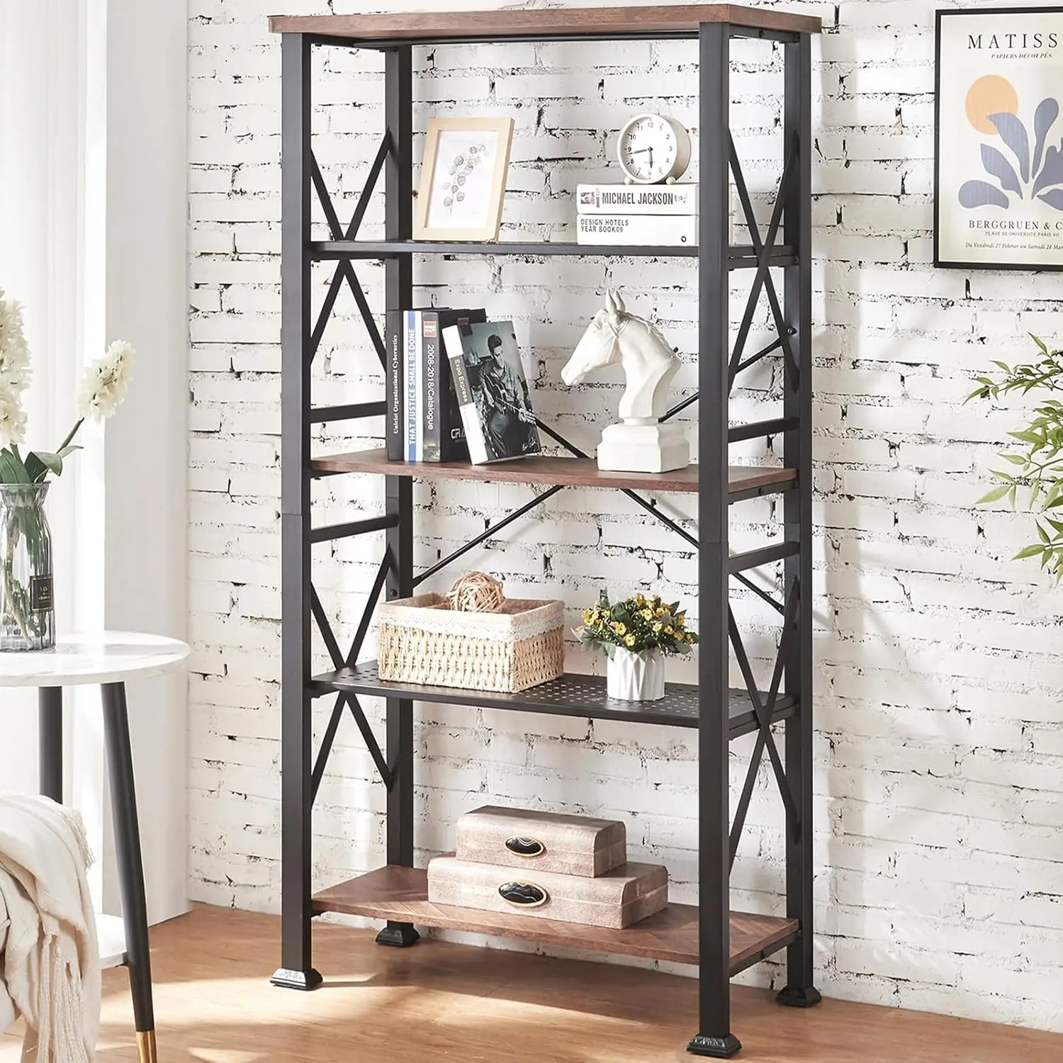 

Bookshelf, 5-Tier Industrial Bookshelf, Etagere Bookcases and Bookshelves, Tall Bookshelf Storage Organizer, Brown