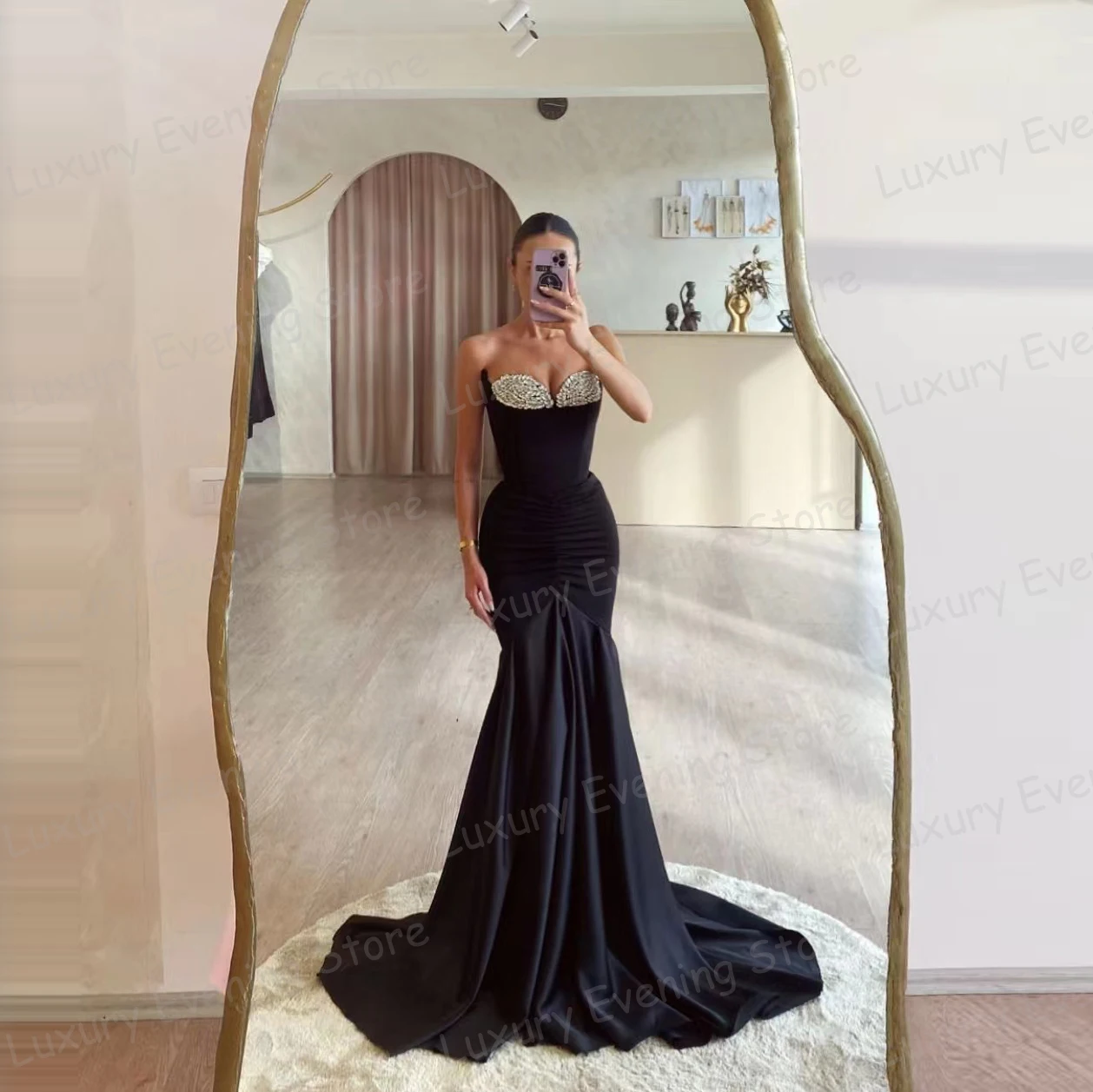 Glisten Black Evening Dresses Mermaid Woman's Sequined Sweetheart Sleeveless Peat Prom Gowns Fashion Party Vestidos De Fiesta