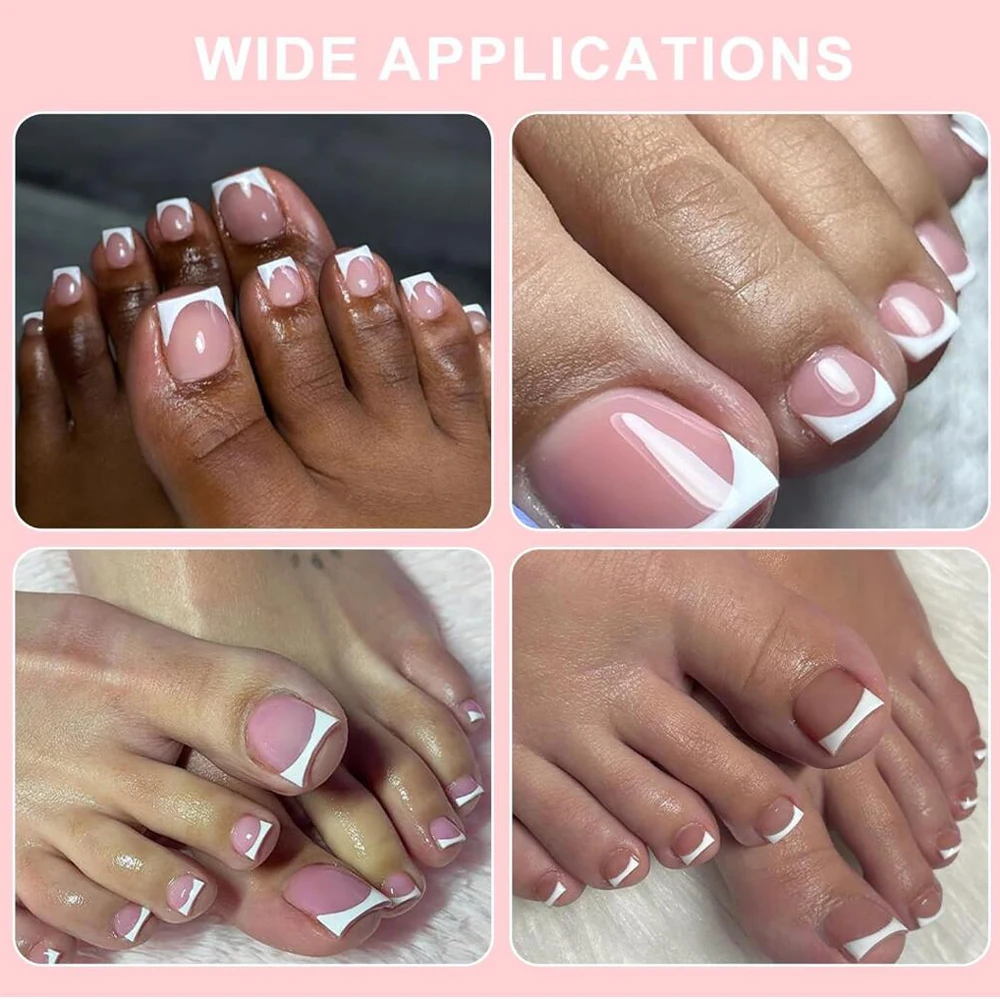 150pcs French Square Press-On Toenails Matte Nude French Soft Gel Toe Nail Tips 15 Sizes Full Cover Pre-Designed Fake Toenails