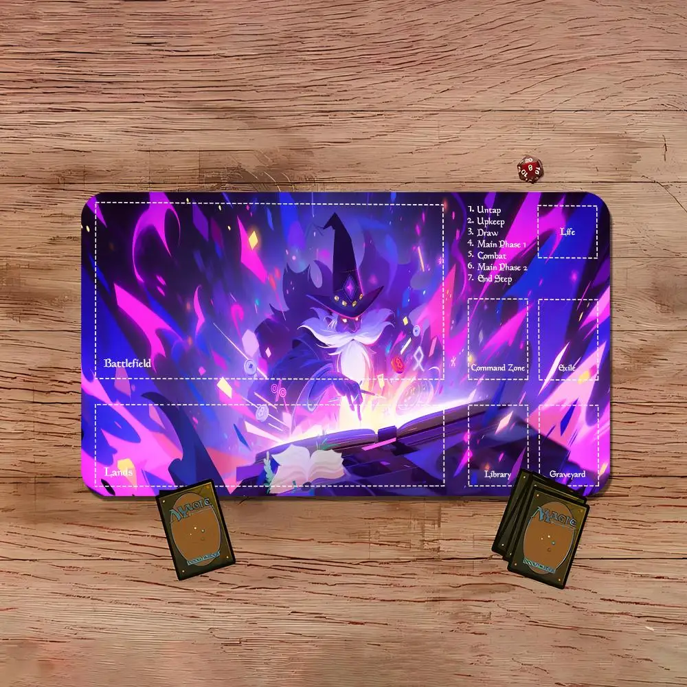 Arcane Purple Mage TCG Playmat 35X60CM Magic Card Battle Mat Premium Non-Slip Durable Stitched Edge Tabletop Gaming Playmat