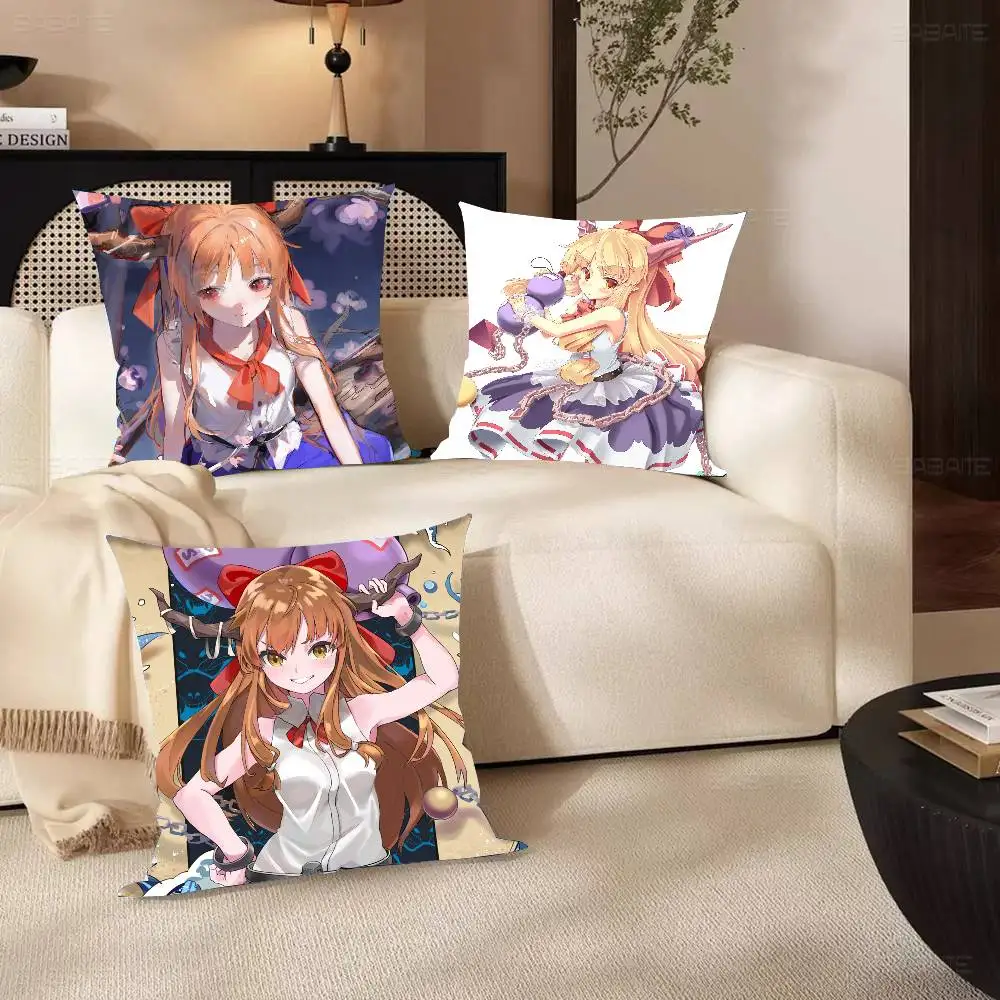 Suika Ibuki Anime T-Touhou Project Pillow Case Fashion Square Pillowcase Bedroom Sofa Room Ins Decoration Leisure